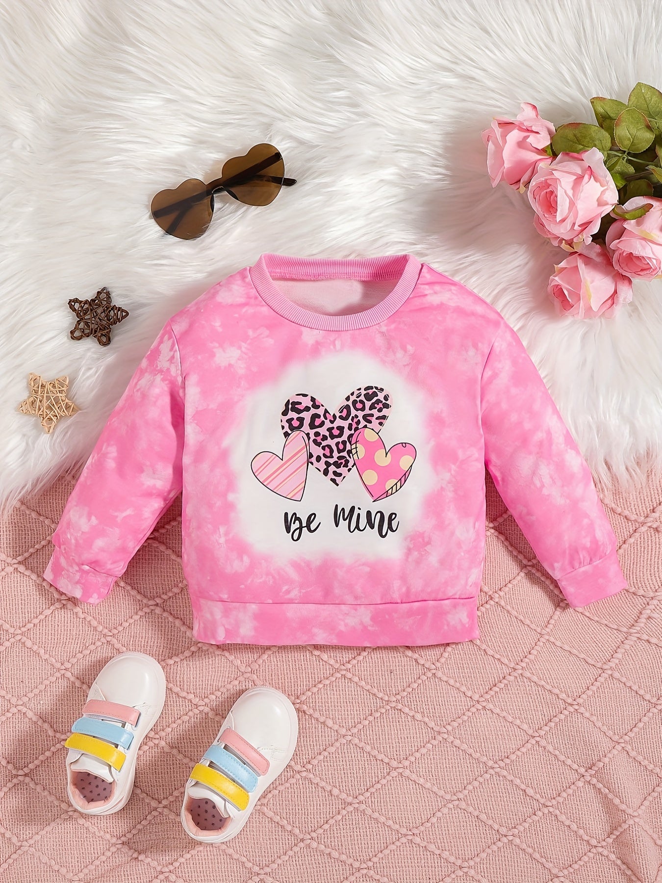 Leopard Heart Sweatshirt Crew Neck Top for Girls