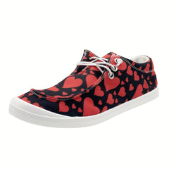 Red Heart Print Women's Casual Flat Canvas Shoes