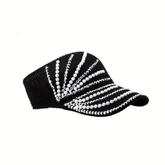 Rhinestone Faux Pearl Summer Visor Solid Sun Hat