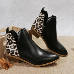 Chunky Heeled Short Boots Pointed Toe Chelsea Boots Women's