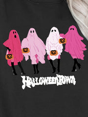 Halloween Ghosts Print Pullover Sweatshirt Crew Neck Sweatshirt