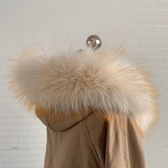 Beige Faux Fur Trim Collar Hood Replacement Detachable Furry Raccoon Collar