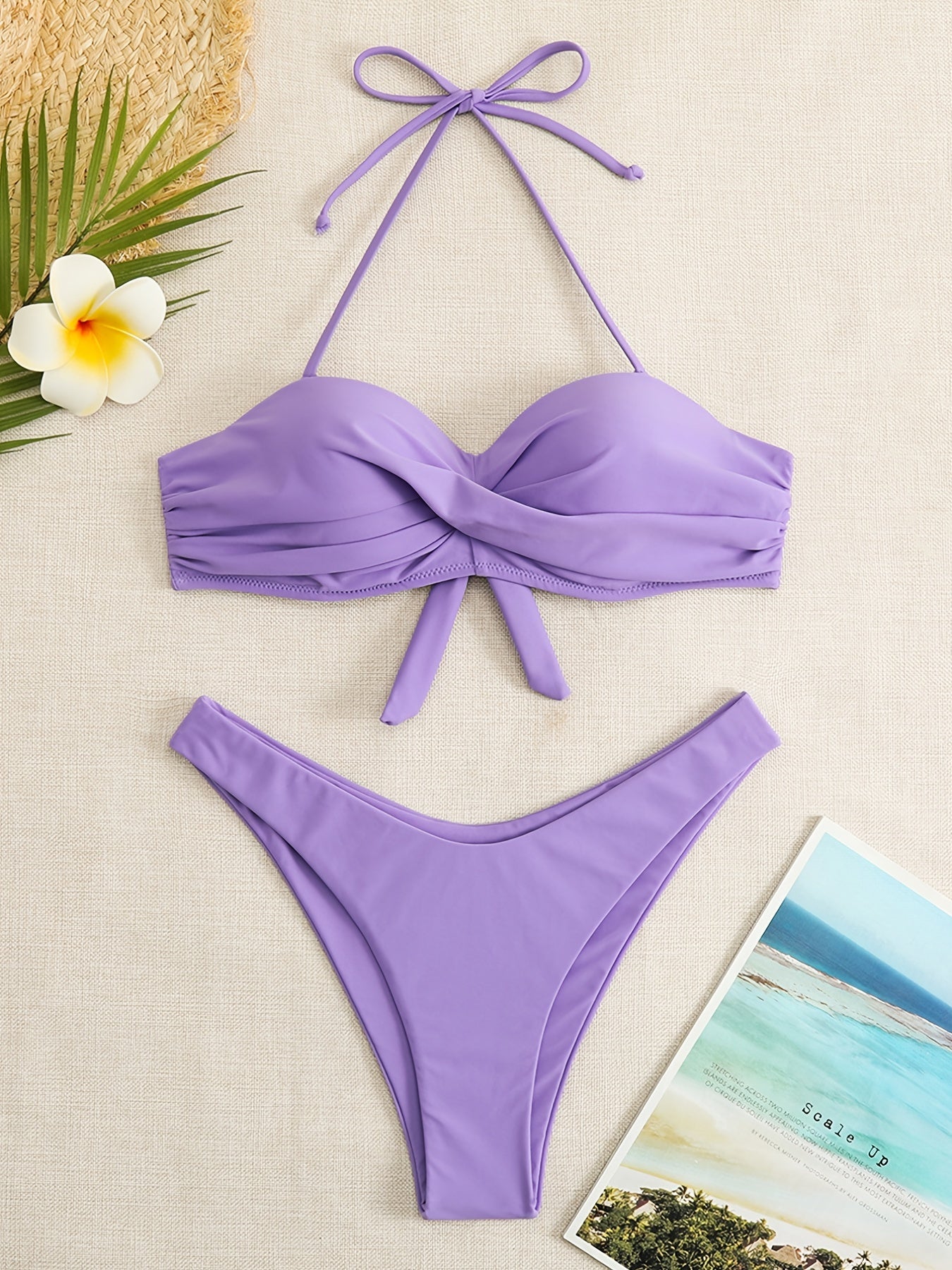 Halter Bikini Tie Neck Ruched 2 Piece Beachwear for Women
