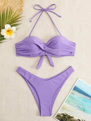 Halter Bikini Tie Neck Ruched 2 Piece Beachwear for Women