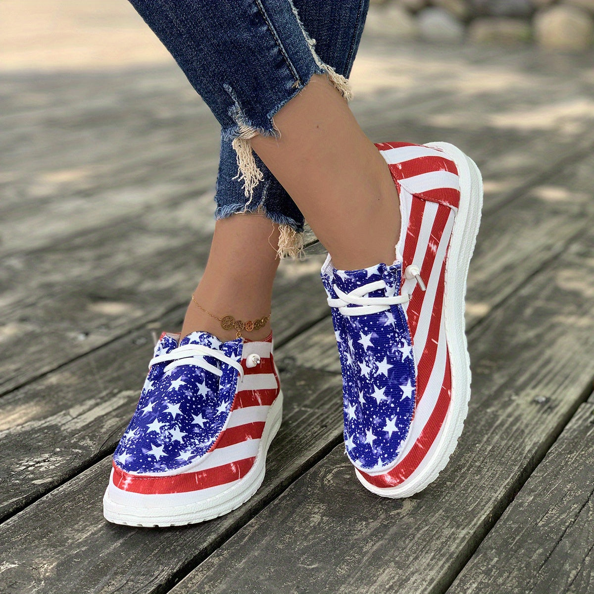 Patriotic Lace Up Boat Shoes for Women - Stylish and Comfortable