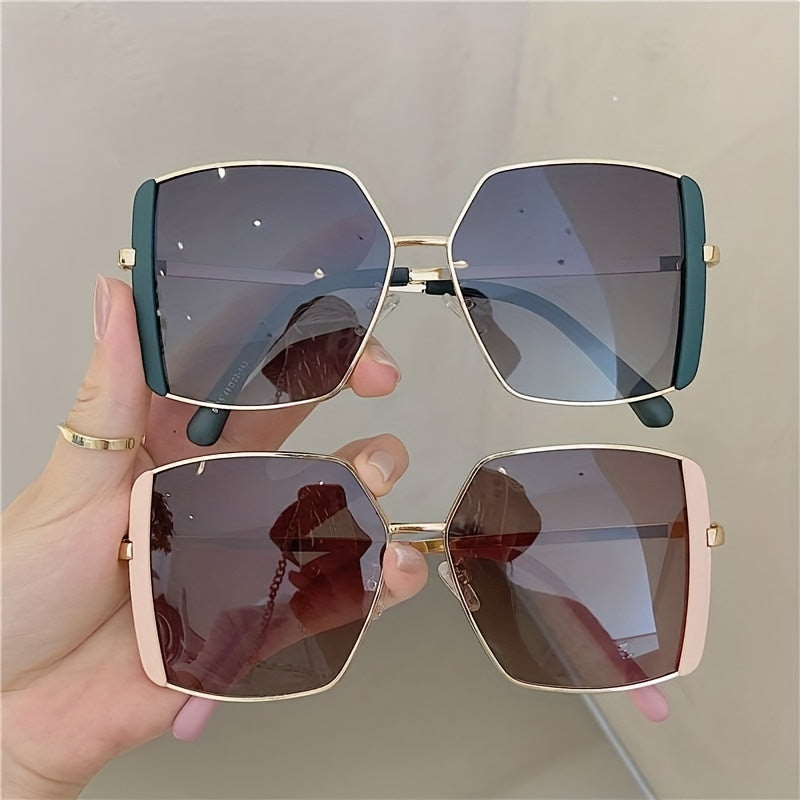 Large Square Sunglasses Mirror Lens Metal Glasses UV400