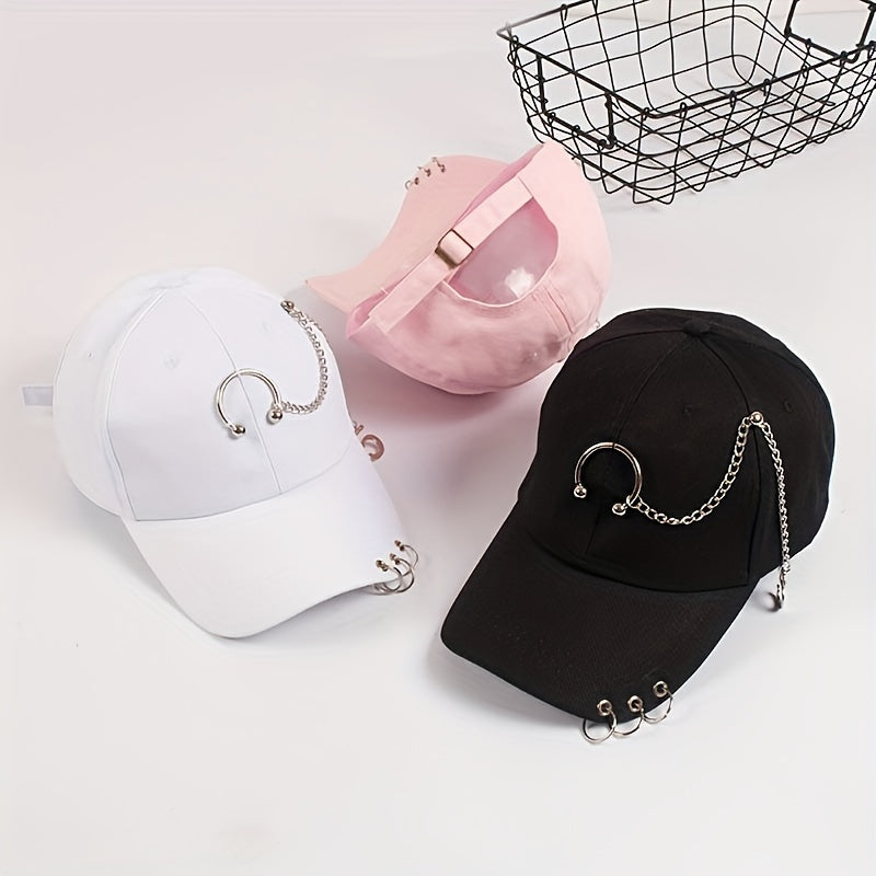Summer Punk Chain Iron Ring Duck Cap Street Baseball Cap Sunshade Hip hop Cap