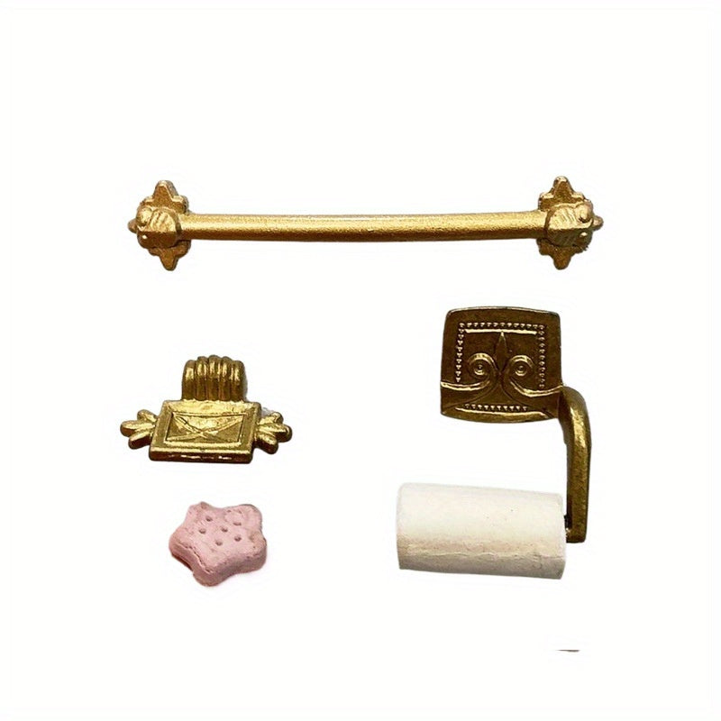 Dollhouse Bathroom Set with Towel Rack Soap Holder Toilet Paper & Sponge 4pcs