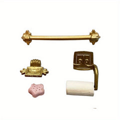 Dollhouse Bathroom Set with Towel Rack Soap Holder Toilet Paper & Sponge 4pcs