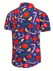 Men's Christmas Graphic Print Button Up Short Sleeve Shirt