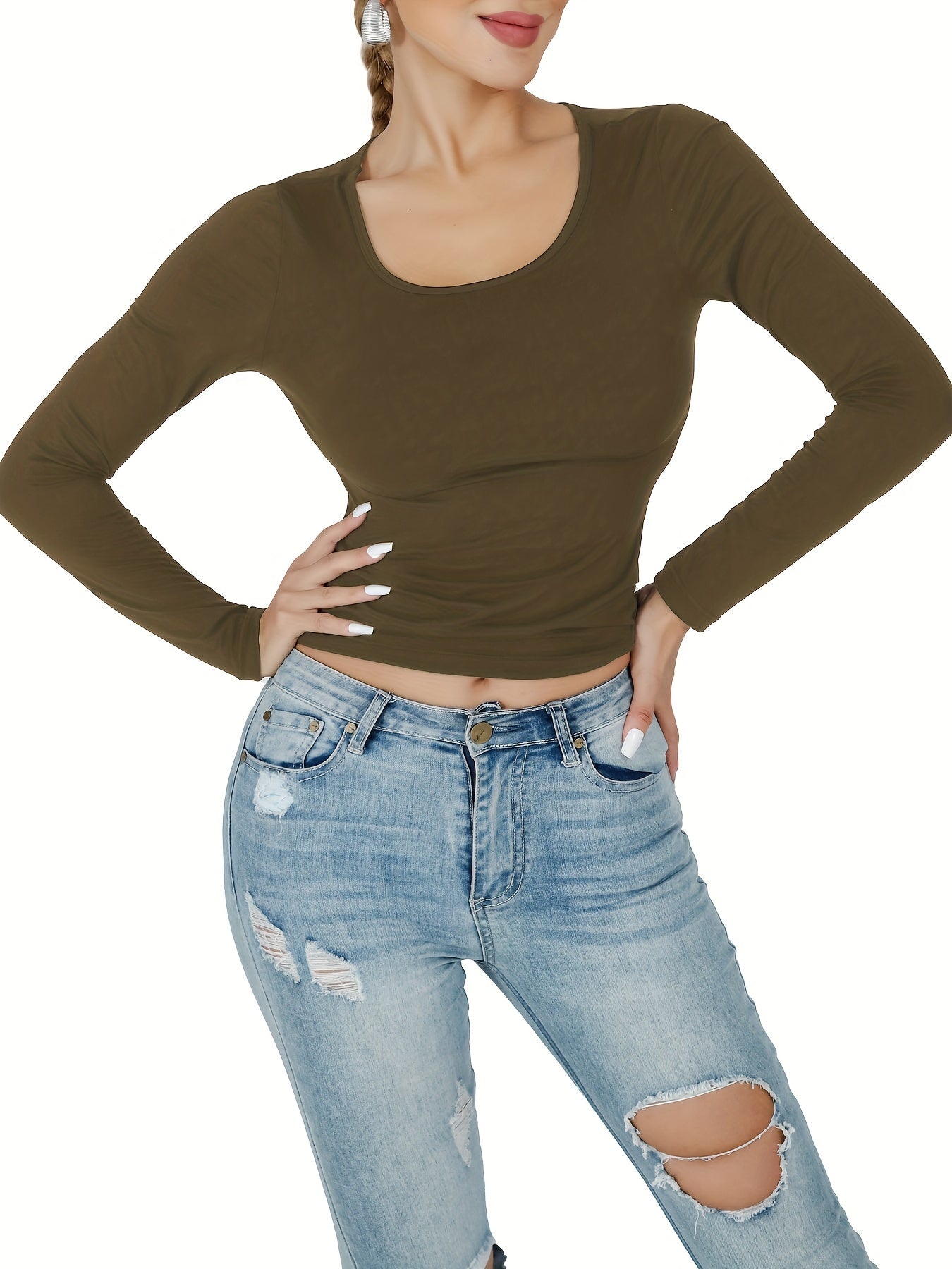 Women's Long Sleeve Crew Neck T-Shirt Soft Casual Sports Top