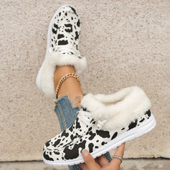 Women's Dairy Cow Print Thickened Snow Sneakers Warm Sport Shoes