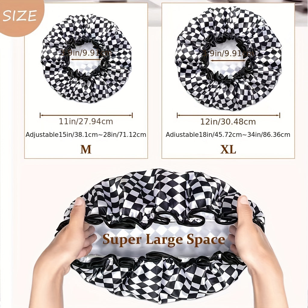 Checkerboard Pattern Hair Drying Cap Waterproof Shower Cap