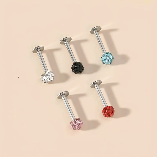5pcs Rhinestone Labret Nose Stud Earrings
