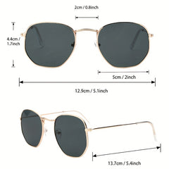3pcs Metal Square Frame Sunglasses with Zipper Case