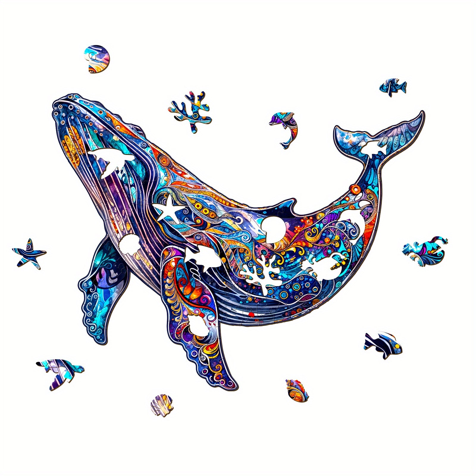Vibrant Whale Wooden Jigsaw Puzzle - Challenging Brain Teaser for Adults