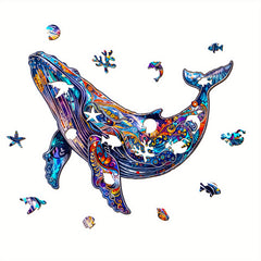 Vibrant Whale Wooden Jigsaw Puzzle - Challenging Brain Teaser for Adults