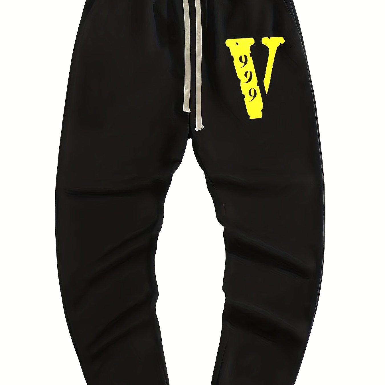 Yellow V Print Men's Drawstring Pocket Sweatpants