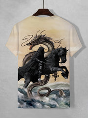 Men's Dragon Print Sports T-shirt Round Neck Tee Shirt For Summer