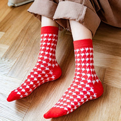 5 Pairs Polka Dot & Plaid Socks Comfy & Breathable Christmas Stockings