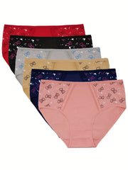 6pcs Heart Print Briefs Comfy Stretchy Panties Lingerie Underwear