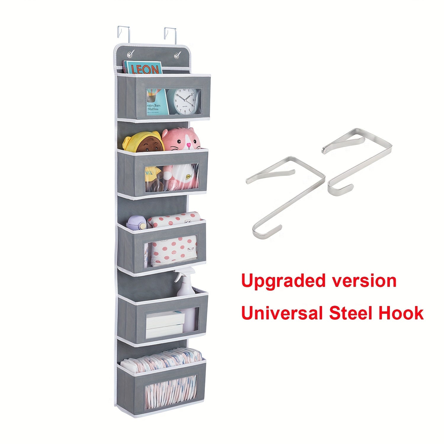 5 Tier Door Hanging Organizer with Clear Window & Steel Hook Hanger