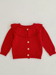 Girls' Ruffle Collar Button Sweater Coat for Fall Winter
