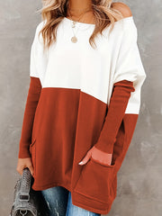 Colorblock Batwing Sleeve Knit Top