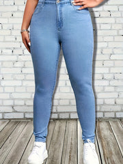 Plus Solid Button Fly High Rise Skinny Jeans