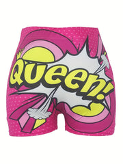 Queen Print Skinny Shorts Yoga Casual Summer Shorts Women's Clothing