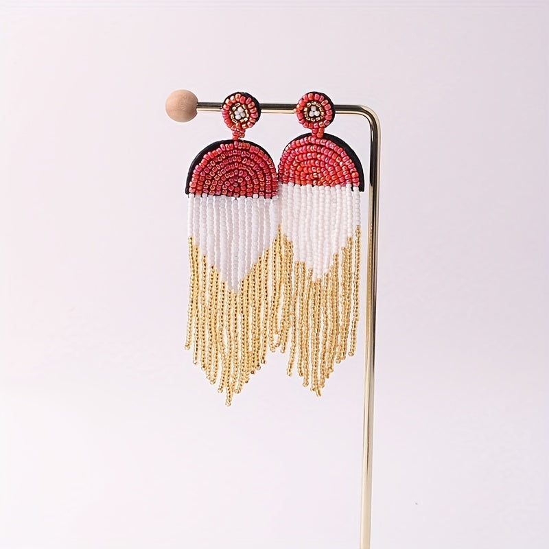 Vintage Boho Block Beads Tassel Earrings for Men Women Kids