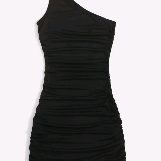 Y2K Solid One Shoulder Dress Bodycon Ruched Sleeveless Dress