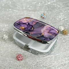 Purple/Gold Marble Pill Organizer 2-Compartment Portable Medicine Case