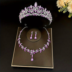 3pcs Bridal Crown Necklace Earrings Set Wedding Accessories
