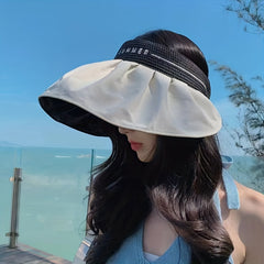 Wide Brim Stitching Visor Hats Foldable Headband Casual Sun Hat UV Protection