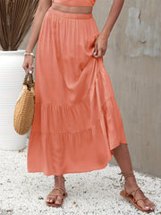 Boho Ruffle Trim Tiered Long Skirts Elastic Waist A line Maxi Skirts Women's