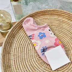 5 Pairs Floral Print Boat Socks Women's Stockings