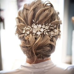 Bohemian Wedding Bridal Wreath Comb Faux Pearl Golden Hair Vine Accessory