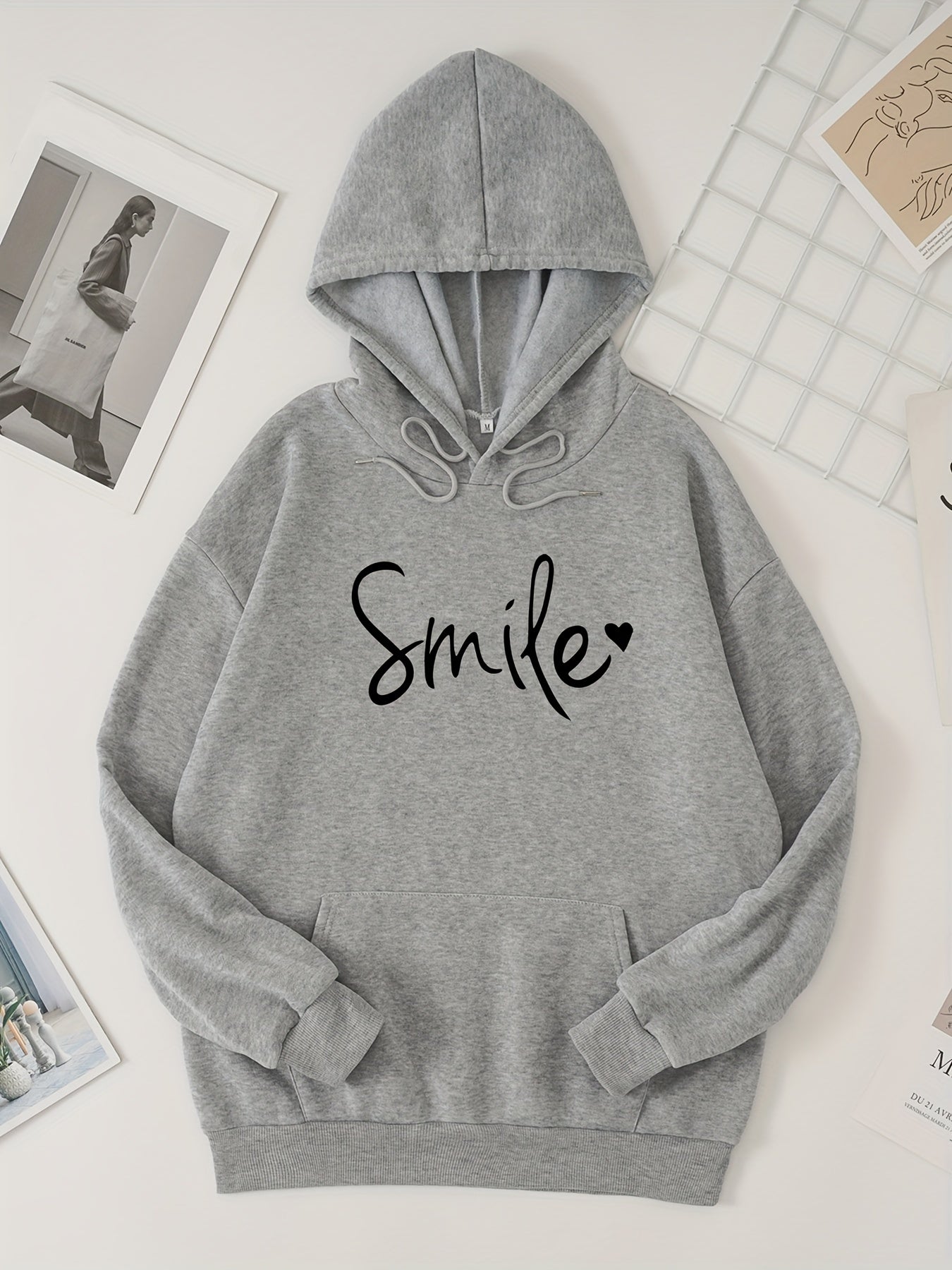 Letter Print Kangaroo Pocket Hoodie Casual Long Sleeve Drawstring Hoodies