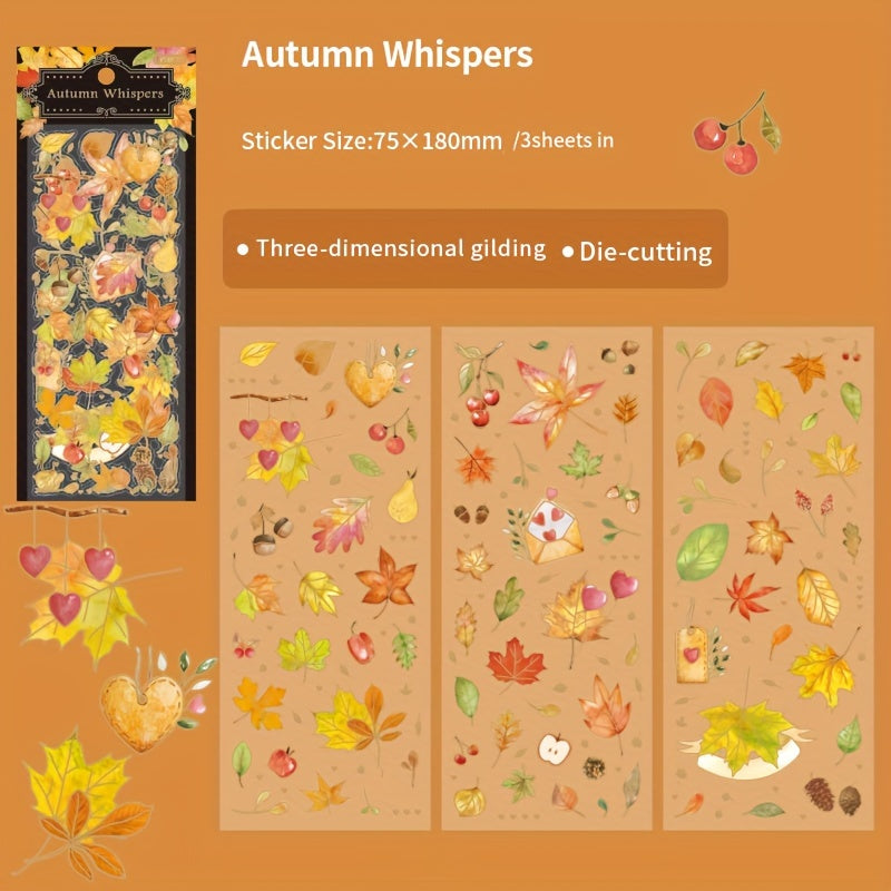 3pcs Pet Bronzing Leaf Sticker Pack Retro Plant Journal Decorative Stickers