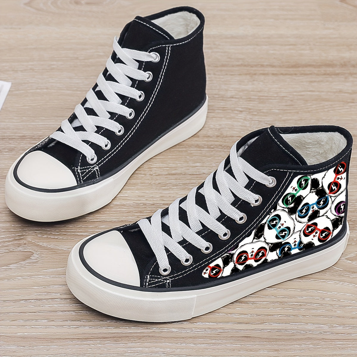 Panda Print Plush Lined Chunky Sneakers for Fall Winter
