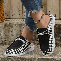 Women's Plaid Walking Shoes Lightweight Low Top Sport Flat Shoes