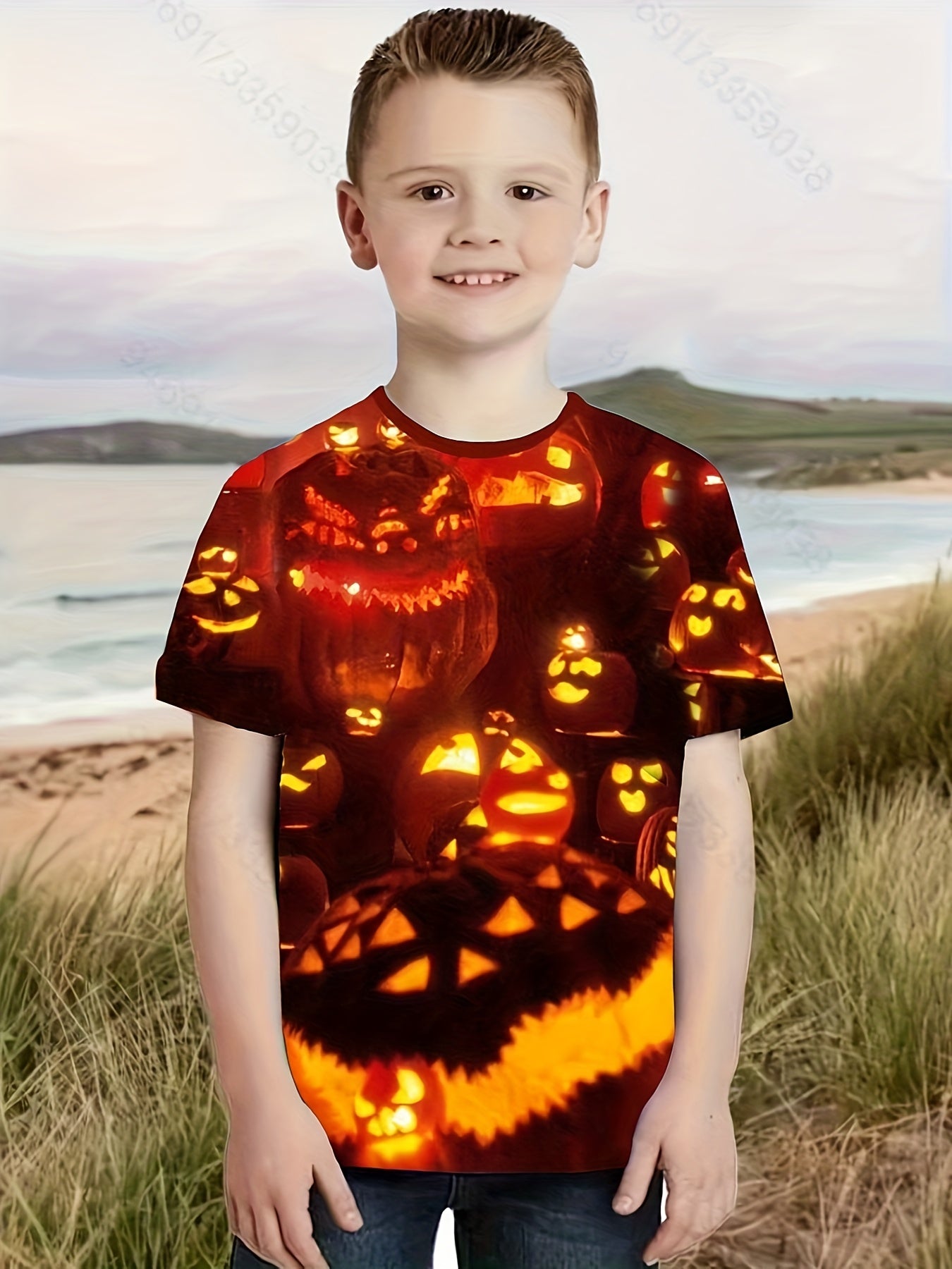 Kids Halloween Pumpkin Face 3D Print Casual T-shirt