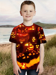 Kids Halloween Pumpkin Face 3D Print Casual T-shirt