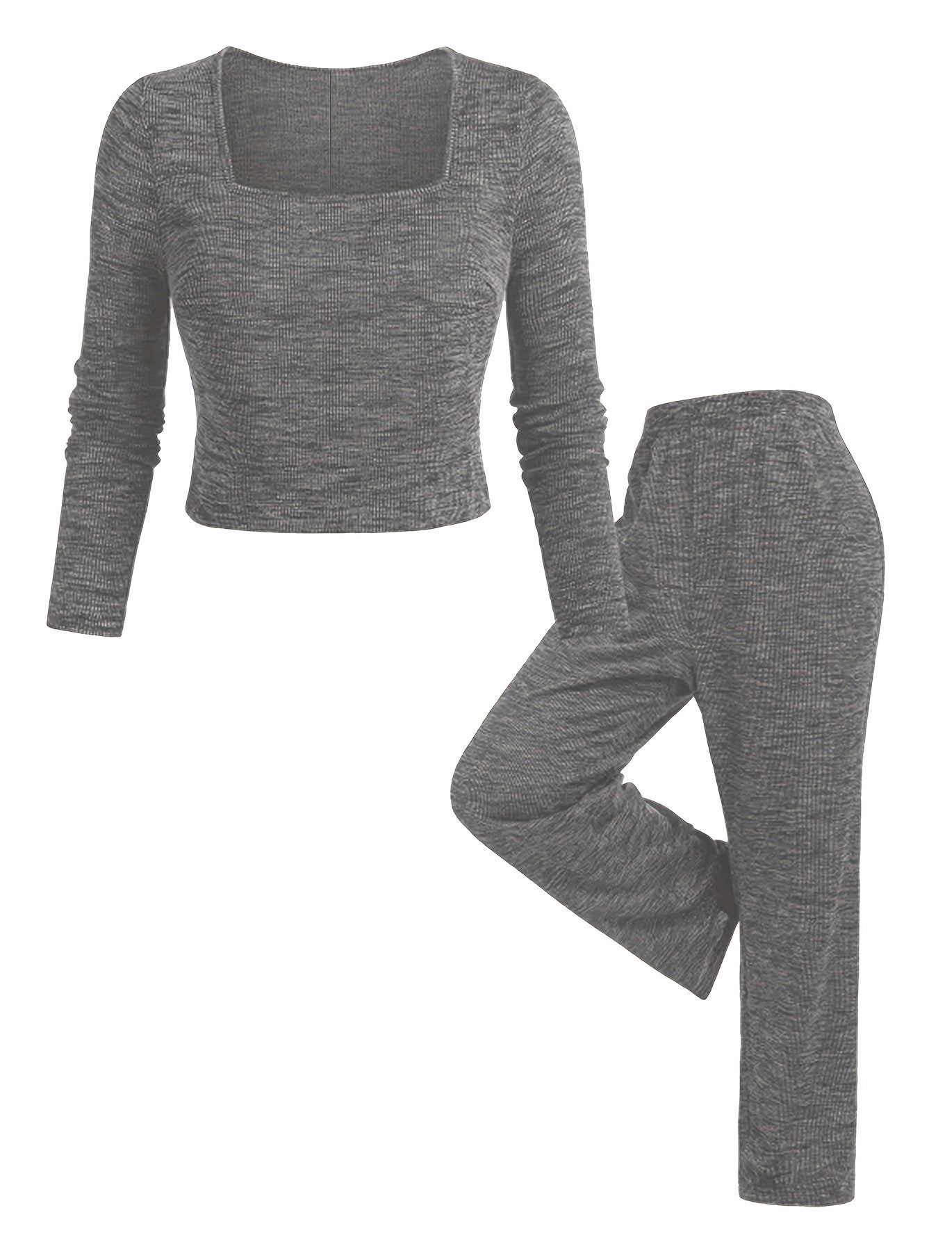 Solid Square Neck Crop Top & Pants Set