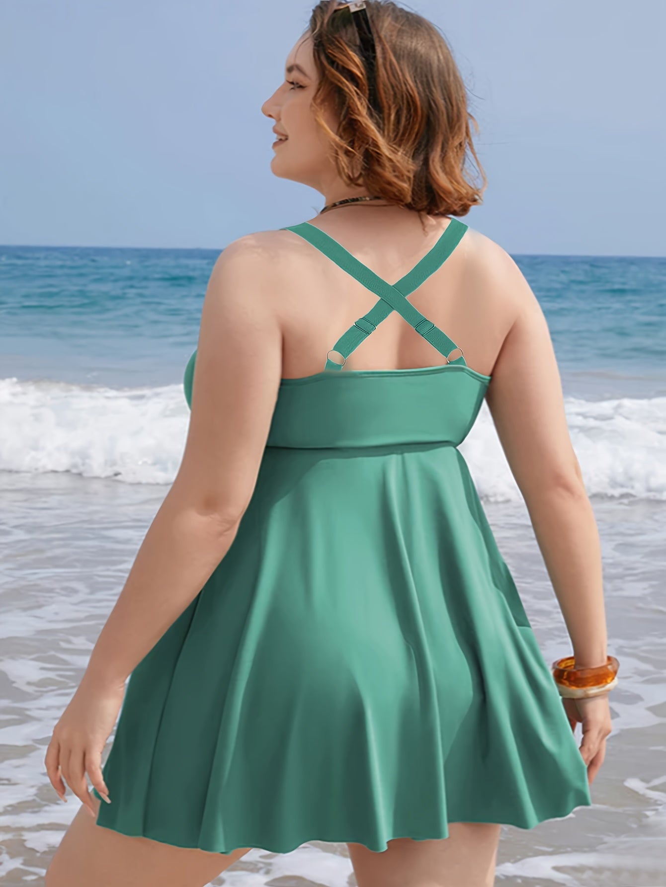 Vacay Tankini Set Lace Ruched Cami Dress & Panty Swimsuit