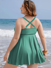 Vacay Tankini Set Lace Ruched Cami Dress & Panty Swimsuit
