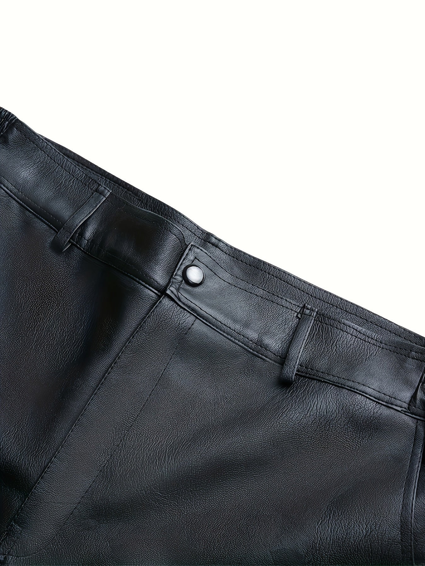 Men's Classic Fleece Pu Pants Straight Leg Solid Biker Faux Leather Pants