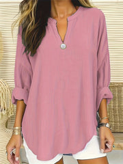V Neck Tunic Shirt Top Solid Long Sleeve