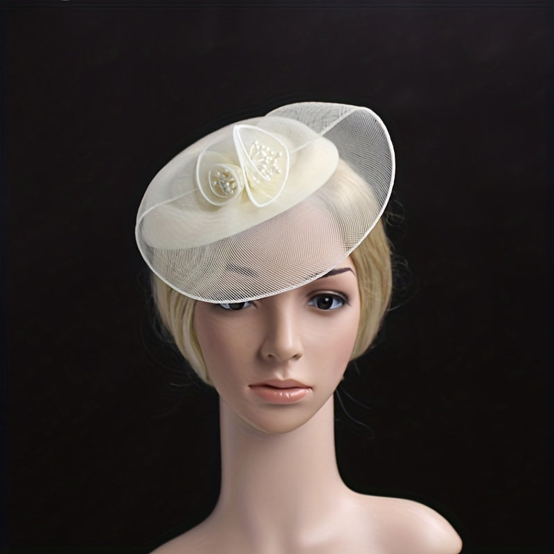 Beige Mesh Flower Fascinators Hat Derby Wedding Cocktail Tea Party